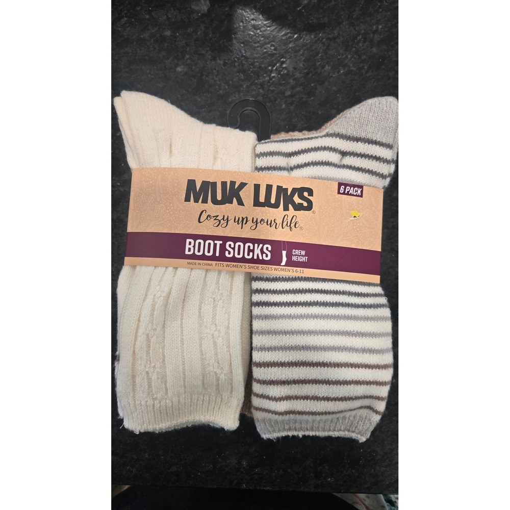 New Muk Luks Women 6 Pack‎ Boot Socks Crew Height Fluffy Dream Yarn